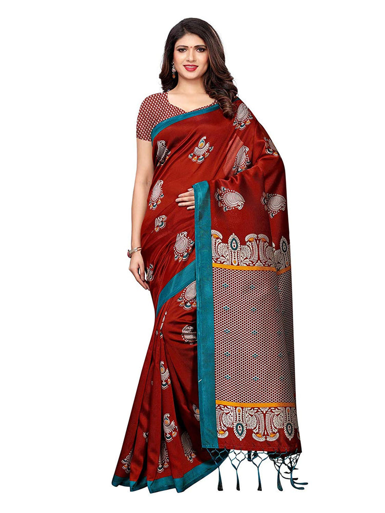 Brown, Multi Color Poly Silk Saree only in Bigswipe