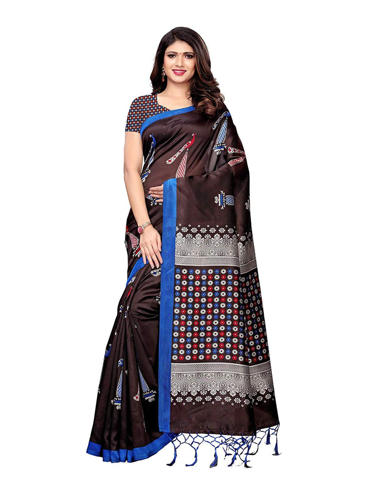 Brown (Coffee), Multi Color Poly Silk Saree only in Bigswipe