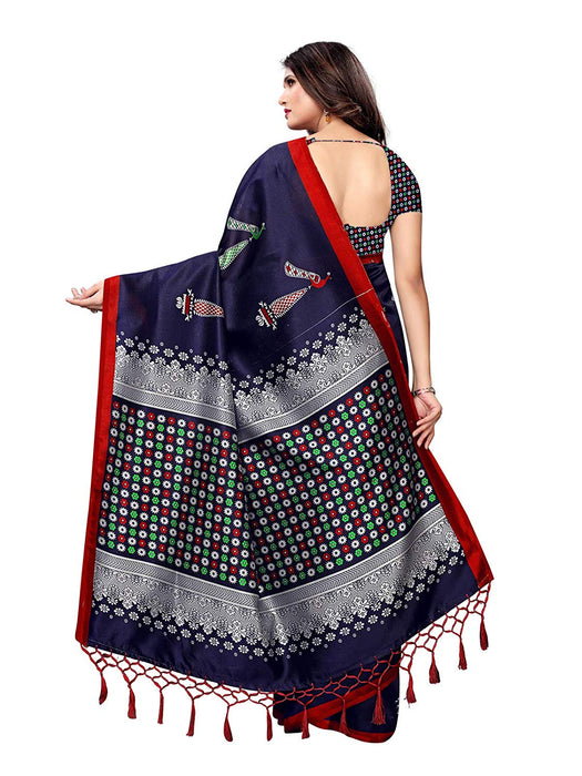 Navy Blue, Multi Color Poly Silk Saree only in Bigswipe