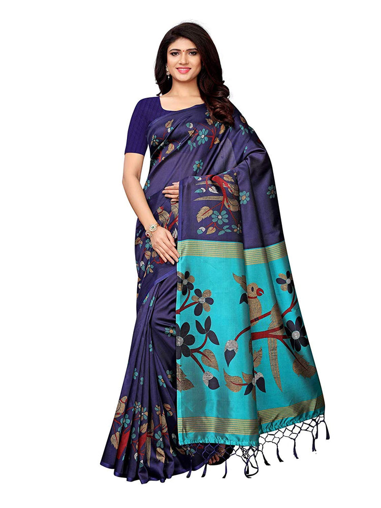 Navy Blue, Multi Color Poly Silk Saree only in Bigswipe