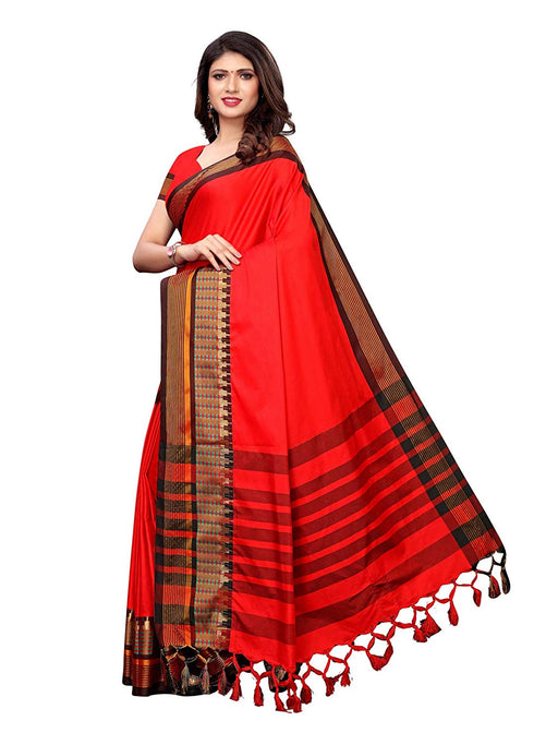 Red, Black Color Poly Silk Saree