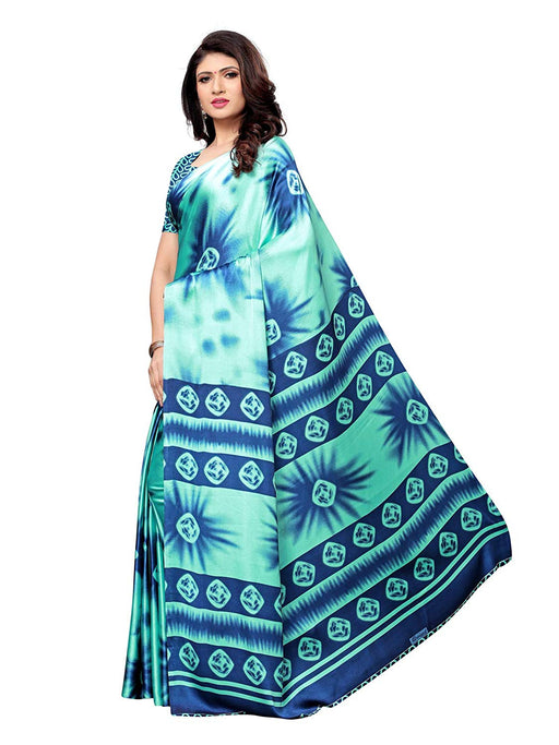 Turquoise, Navy Blue Color Satin Saree