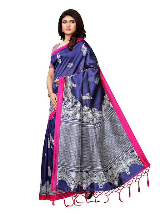 Navy Blue, Silver Color Poly Silk Saree only in Bigswipe