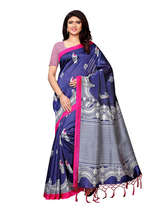 Navy Blue, Silver Color Poly Silk Saree only in Bigswipe