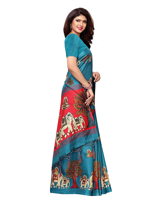 Turquoise, Maroon Color Art Silk Saree