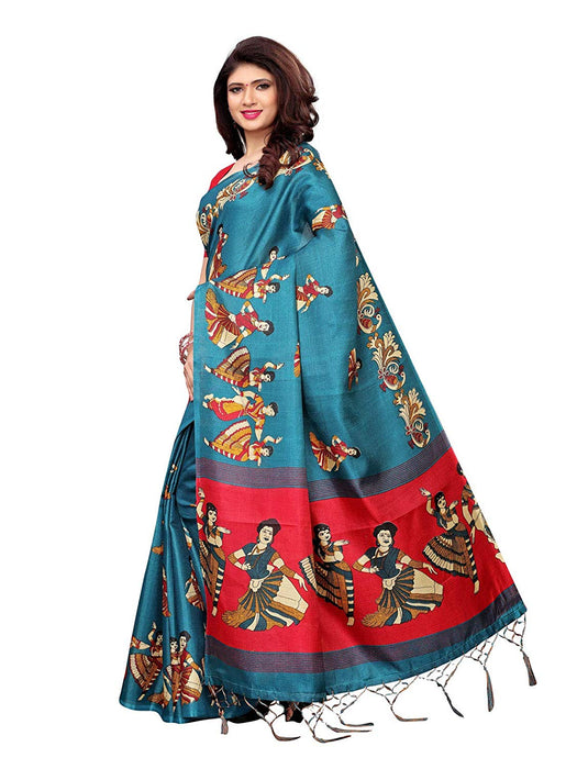 Turquoise, Maroon Color Art Silk Saree