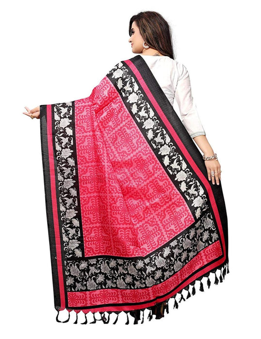 Pink, Black, Off White Color Bhagalpuri Silk Dupatta only in Bigswipe