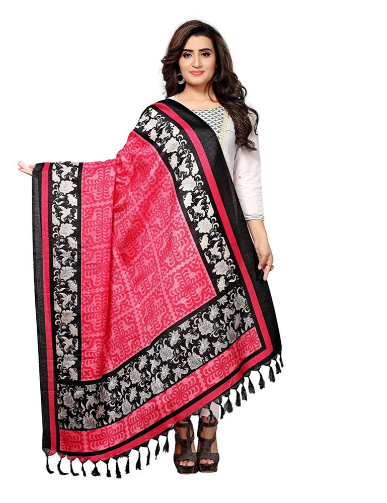 Pink, Black, Off White Color Bhagalpuri Silk Dupatta only in Bigswipe