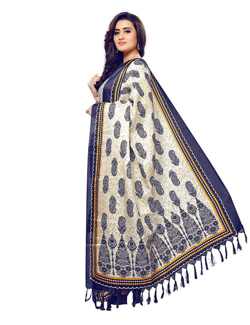 Off White, Black Color Bhagalpuri Silk Dupatta only in Bigswipe