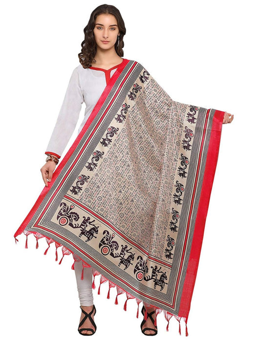 Cream, Red Color Bhagalpuri Dupatta only in Bigswipe