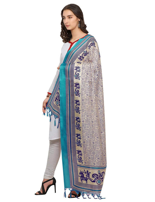 Cream, Blue Color Bhagalpuri Dupatta only in Bigswipe