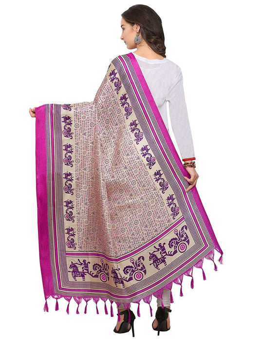 Cream, Pink Color Bhagalpuri Dupatta only in Bigswipe