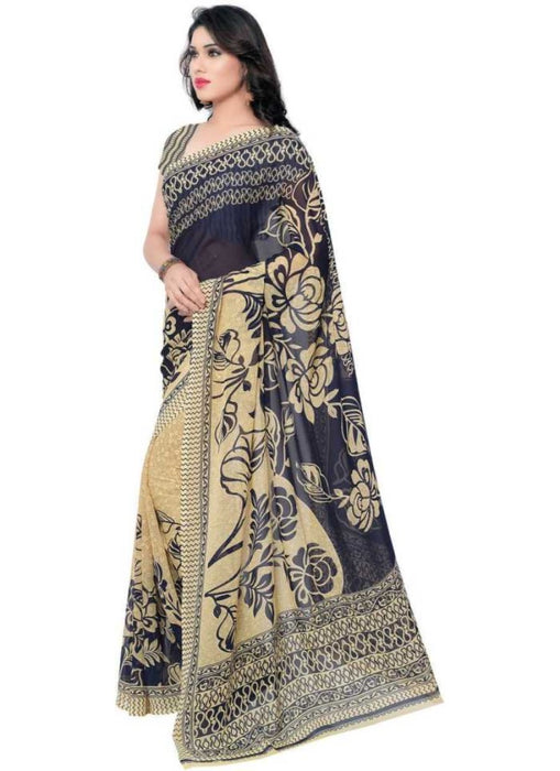 Printed Faux Georgette Blue Color Saree only in Bigswipe
