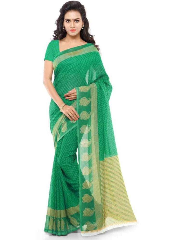 Printed Faux Georgette Green Color Saree only in Bigswipe
