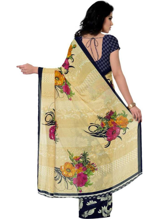 Printed Faux Georgette Blue Color Saree only in Bigswipe