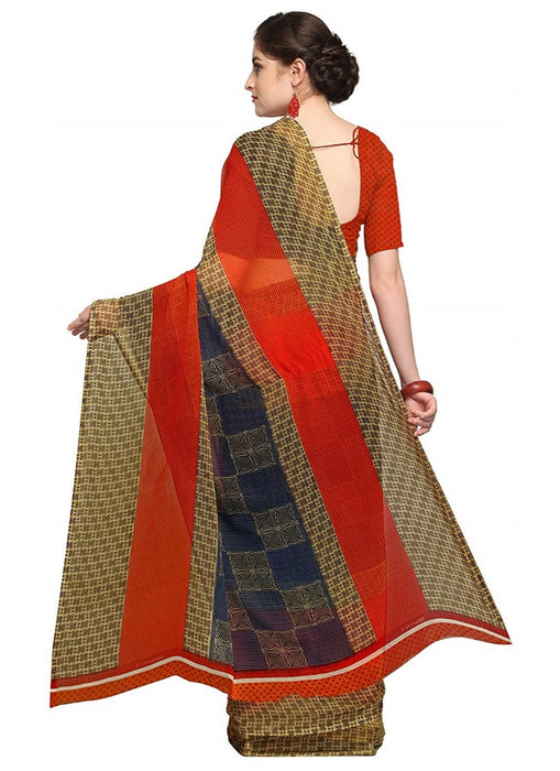 Printed Faux Georgette Orange Color Saree only in Bigswipe