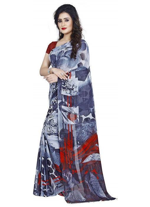 Printed Faux Georgette Black Color Saree only in Bigswipe