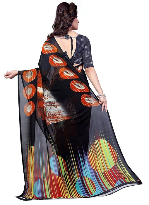 Printed Faux Georgette Black Color Saree only in Bigswipe