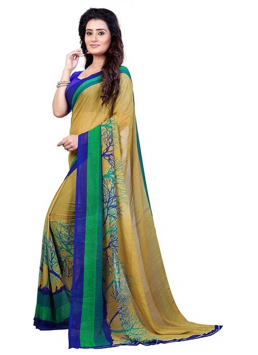Printed Faux Georgette Green Color Saree only in Bigswipe