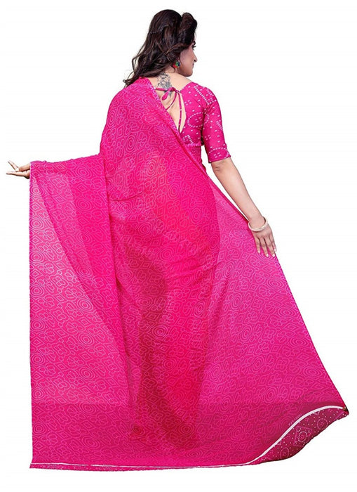Printed Faux Georgette Pink Color Saree only in Bigswipe