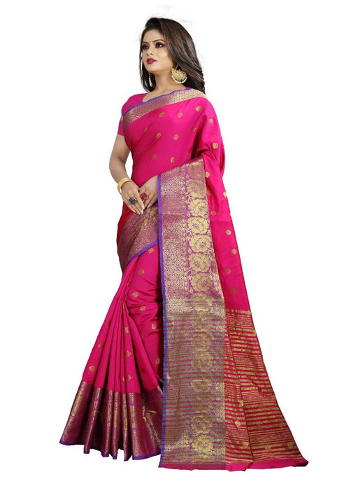 Pink Color Printed Cotton Silk Saree With Blouse only in Bigswipe