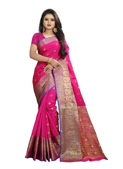 Pink Color Printed Cotton Silk Saree With Blouse only in Bigswipe