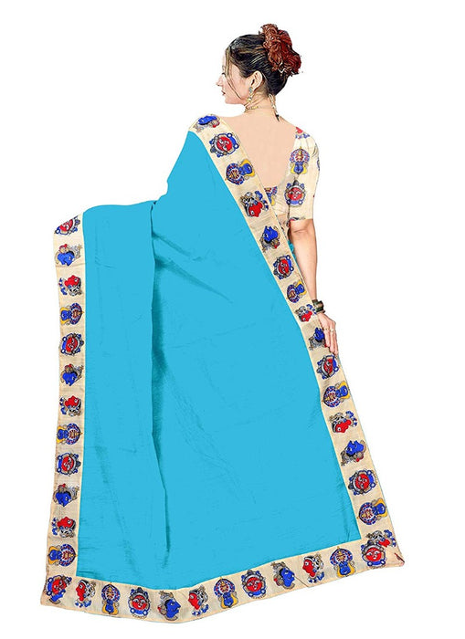 Blue Color Printed Chanderi Silk Saree With Blouse only in Bigswipe