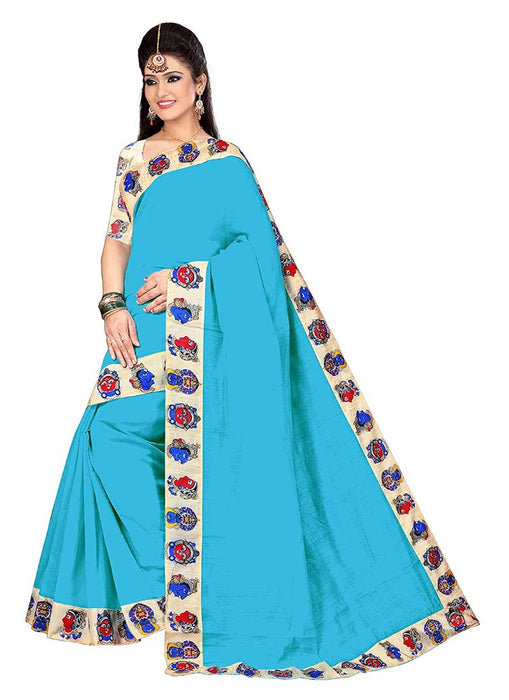 Blue Color Printed Chanderi Silk Saree With Blouse only in Bigswipe