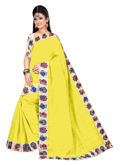 Yellow Color Printed Chanderi Silk Saree With Blouse