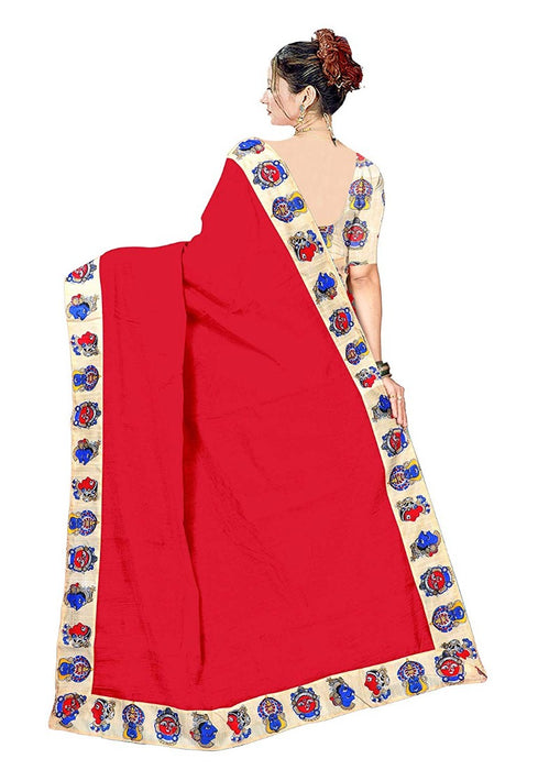 Red Color Printed Chanderi Silk Saree With Blouse