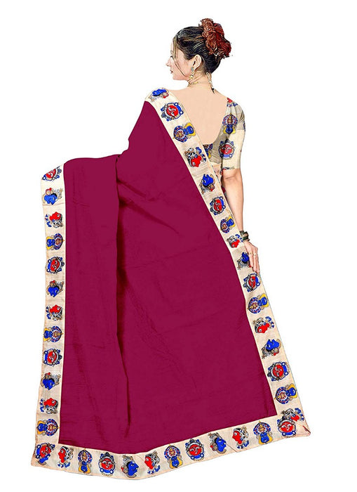 Purple Color Printed Chanderi Silk Saree With Blouse