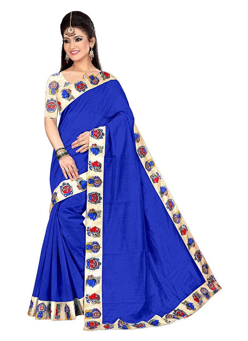 Blue Color Printed Chanderi Silk Saree With Blouse only in Bigswipe