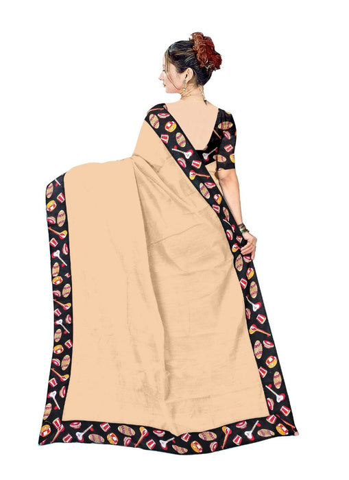 Beige Color Printed Chanderi Silk Saree With Blouse only in Bigswipe