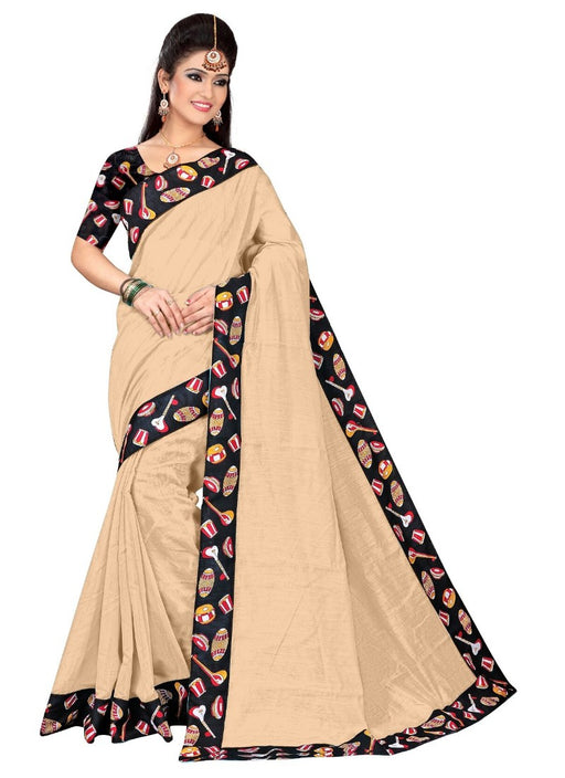 Beige Color Printed Chanderi Silk Saree With Blouse only in Bigswipe