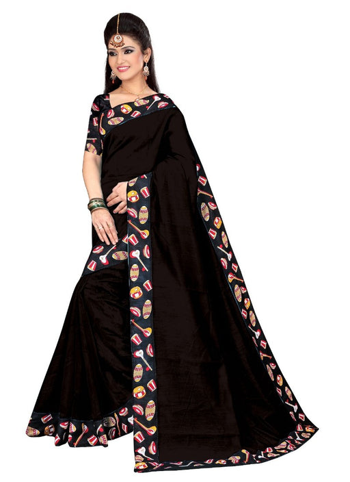 Black Color Printed Chanderi Silk Saree With Blouse only in Bigswipe