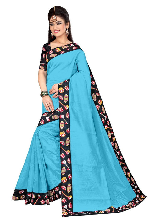 Blue Color Printed Chanderi Silk Saree With Blouse only in Bigswipe