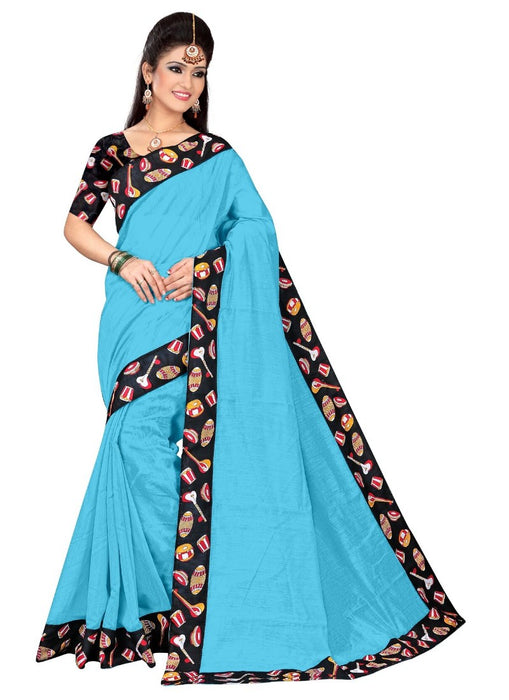 Blue Color Printed Chanderi Silk Saree With Blouse only in Bigswipe