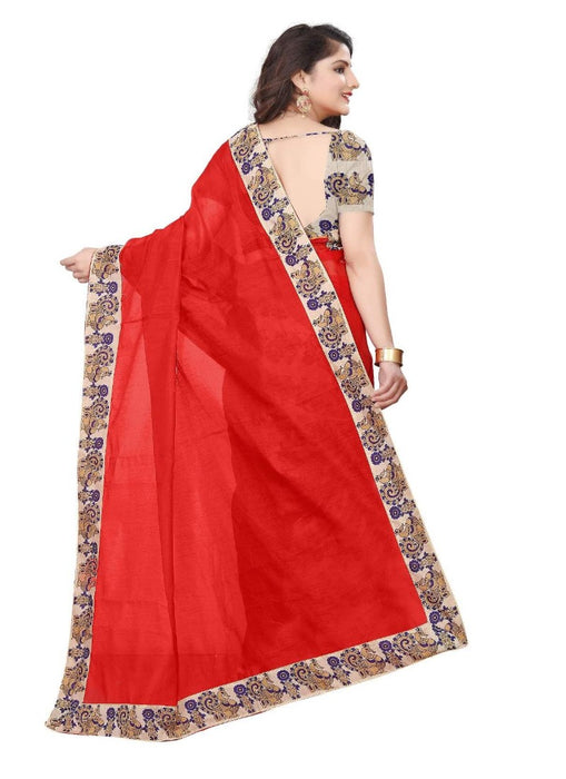 Red Color Printed Chanderi Silk Saree With Blouse