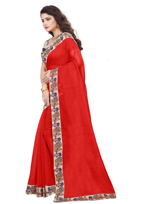 Red Color Printed Chanderi Silk Saree With Blouse