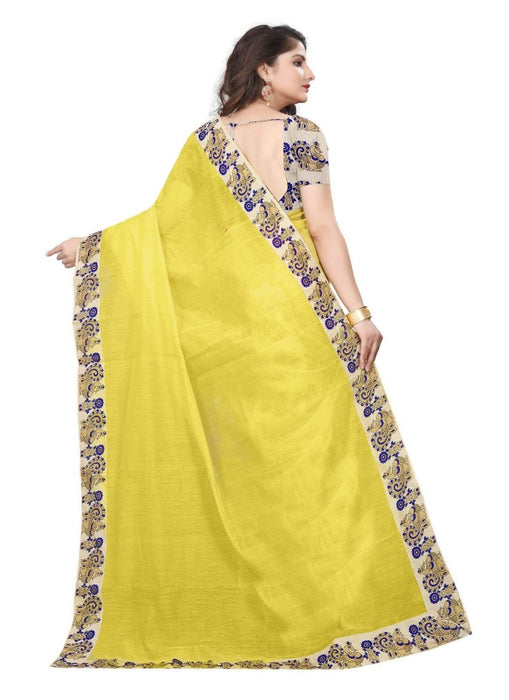 Yellow Color Printed Chanderi Silk Saree With Blouse