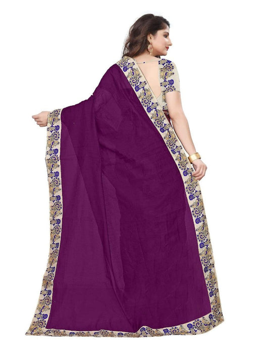 Purple Color Printed Chanderi Silk Saree With Blouse