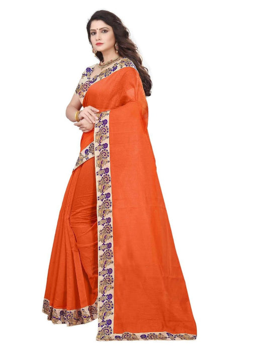 Orange Color Printed Chanderi Silk Saree With Blouse only in Bigswipe