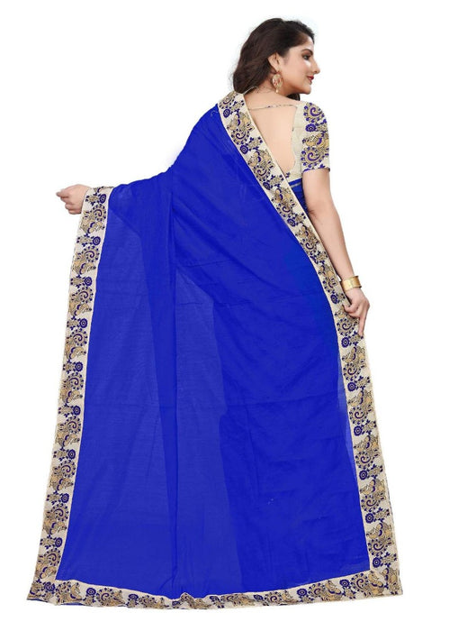 Blue Color Printed Chanderi Silk Saree With Blouse only in Bigswipe