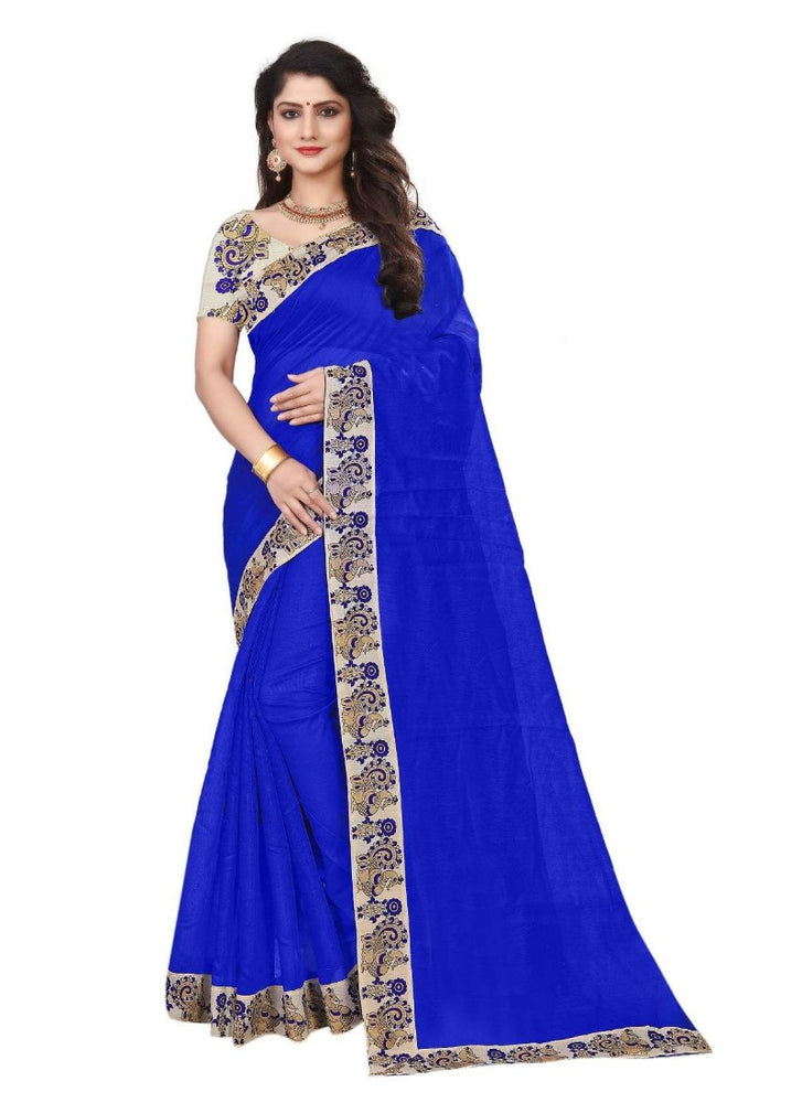 Blue Color Printed Chanderi Silk Saree With Blouse only in Bigswipe