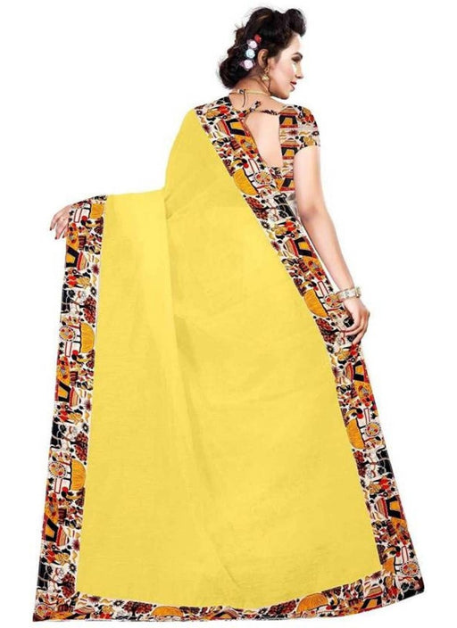 Yellow Color Printed Chanderi Silk Saree With Blouse