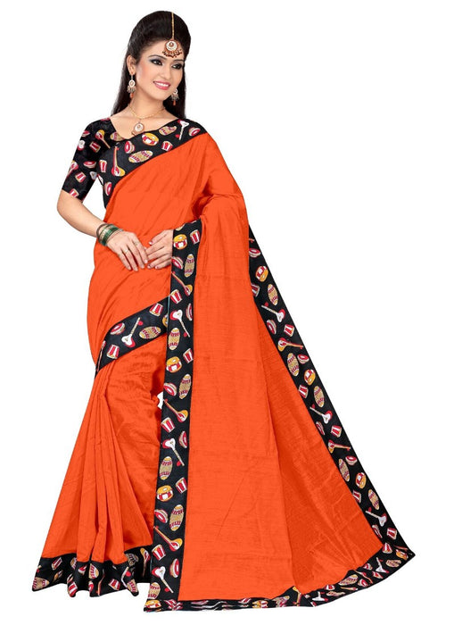 Orange Color Printed Chanderi Silk Saree With Blouse only in Bigswipe