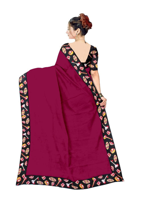 Purple Color Printed Chanderi Silk Saree With Blouse