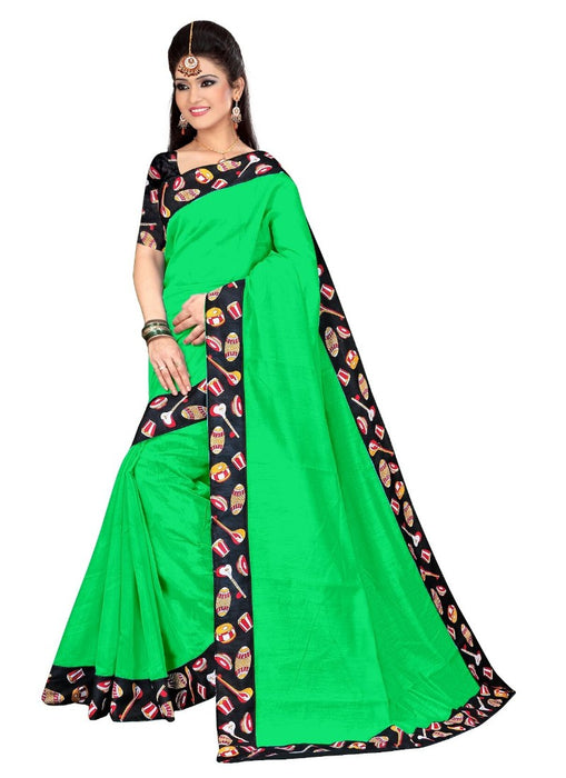 Green Color Printed Chanderi Silk Saree With Blouse only in Bigswipe