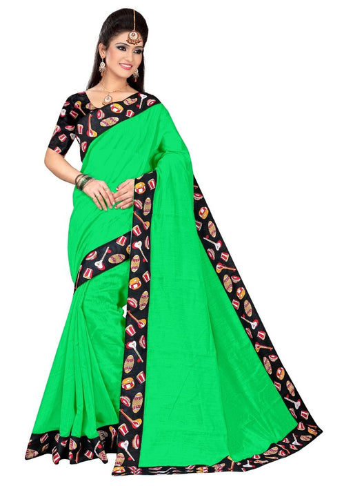 Green Color Printed Chanderi Silk Saree With Blouse only in Bigswipe