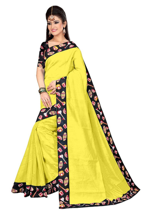 Yellow Color Printed Chanderi Silk Saree With Blouse